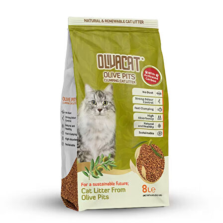 Olivacat Aktif Karbonlu Tozsuz ve Doağl Kedi Kumu 8 L