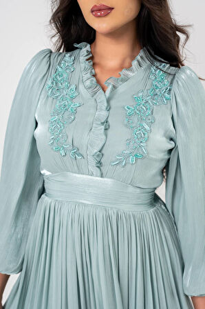 Boyundan Taş İşlemli Bel Detaylı Abiye Elbise ELB16091