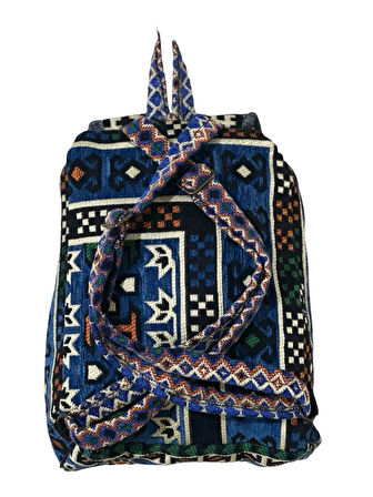 Kilim Desenli El Yapımı Sırt Çantası – Etnik Tasarım, Dayanıklı ve Katlanabilir