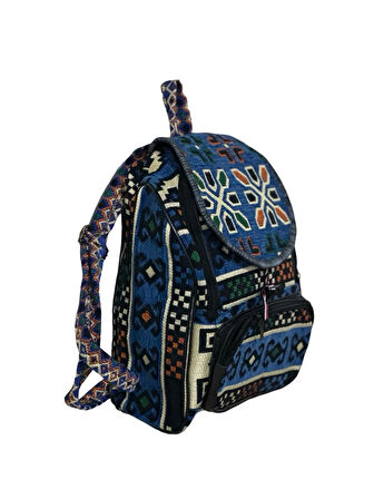Kilim Desenli El Yapımı Sırt Çantası – Etnik Tasarım, Dayanıklı ve Katlanabilir