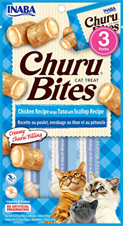 Churu Bites Tavuk Sargılı, Deniz Taraklı ve Ton Balıklı Kedi Ödül Maması 3X10 Gr.