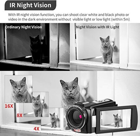 ORDRO 4K IR Gece Görüşü 1080P 60FPS Dijital WiFi Video Kamera Kaydedici