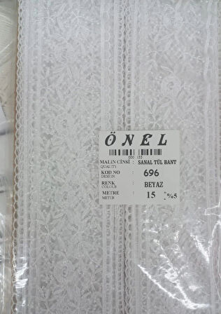 Dantel Polyester Sanal Tül Bant Beyaz 15 Metre En 6 cm ON-696-B