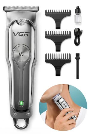 V-071 - Profesyonel Metal Saç, Sakal ve Ense Çizim Makinesi - Paslanmaz Çelik T-Bıçak Trimmer - Gümüş