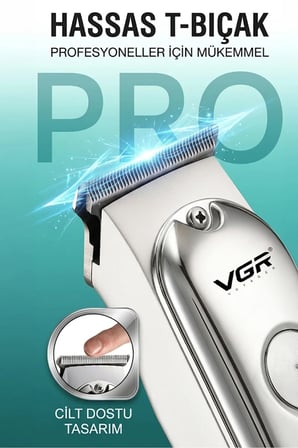V-071 - Profesyonel Metal Saç, Sakal ve Ense Çizim Makinesi - Paslanmaz Çelik T-Bıçak Trimmer - Gümüş
