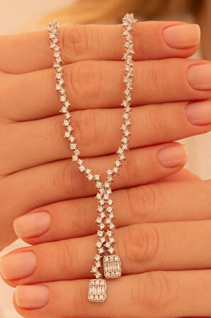 Kadın Gümüş Kolye - Nazlı Baget Taşlı Model Kadın Kolye