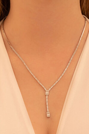 Kadın Gümüş Kolye - Süreyya Baget Taşlı Model Kadın Kolye