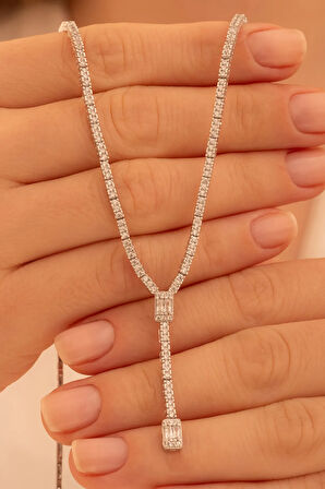 Kadın Gümüş Kolye - Süreyya Baget Taşlı Model Kadın Kolye