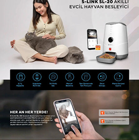 Akıllı Evcil Hayvan Besleme Kapı 1080p HD Wi-Fi Tuya Destekli Kameralı SMART PED SL-20