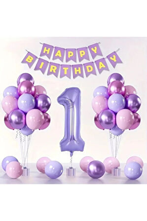 MOR RAKAMLI 1 YAŞ BALON SET