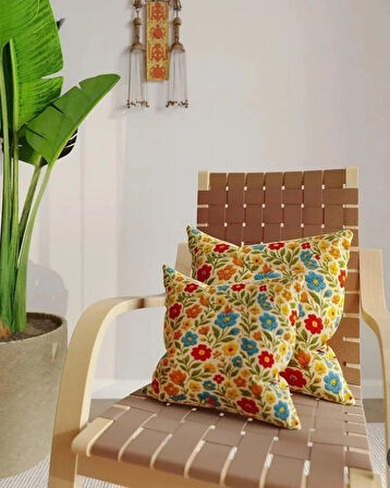 Ovua Çiçek Desenli 2 Adet 3D Digital Baskılı Kırlent KIlıfı 