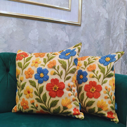 Ovua Çiçek Desenli 2 Adet 3D Digital Baskılı Kırlent KIlıfı 