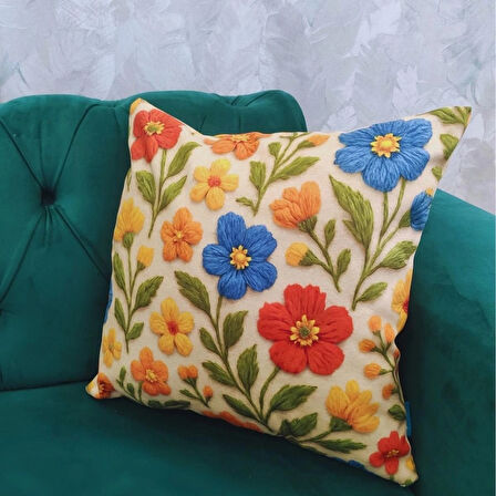 Ovua Çiçek Desenli 2 Adet 3D Digital Baskılı Kırlent KIlıfı 