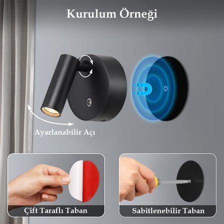 LEDX AL-XYD05 Çok Fonksiyonlu Dokunmatik Şarjlı 1200 mAh Duvar Aplik 3000K-4000K-6500K Type-C