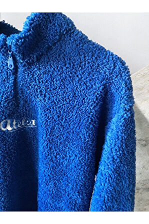 Fermuarlı Peluş Unisex Sweatshirt