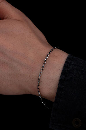 Erkek Gümüş Bileklik - 925 Ayar Oksitli Forse Zincir Gümüş Bileklik