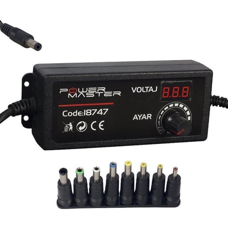 12 Volt - 24 Volt - 5 Amper Çok Uçlu Di̇ji̇tal Ekranli Ayarli Kademeli̇ Adaptör