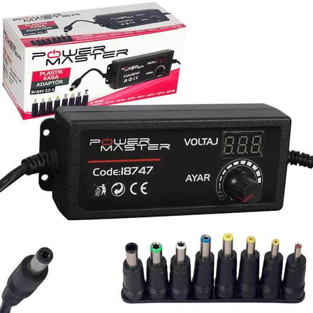 12 Volt - 24 Volt - 5 Amper Çok Uçlu Di̇ji̇tal Ekranli Ayarli Kademeli̇ Adaptör
