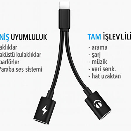 QASUL Lightning Kulaklık Şarj Çoklayıcı iphone Uyumlu Çevirici Dönüştürücü Adaptör