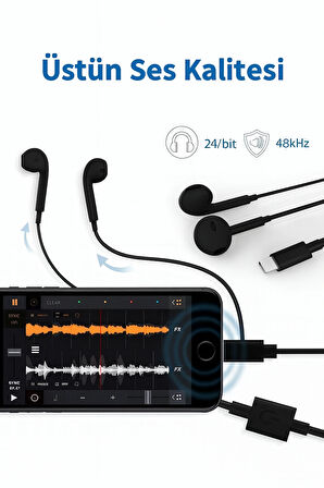 QASUL Lightning Kulaklık Şarj Çoklayıcı iphone Uyumlu Çevirici Dönüştürücü Adaptör
