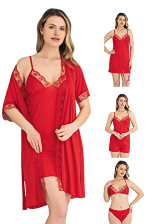 6 Parça Gecelik Sabahlık Takımı – Şortlu ve İç Çamaşırı Gelin Seti | 1071