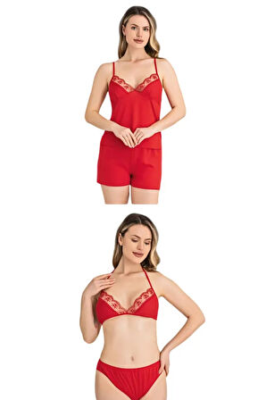 6 Parça Gecelik Sabahlık Takımı – Şortlu ve İç Çamaşırı Gelin Seti | 1071