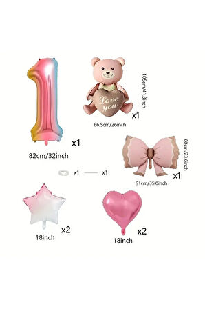 Pembe otruran ayı folyo balonlu doğum günü yaş balon set