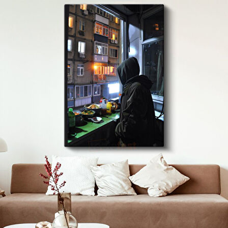 Şehir Manzarası - Gece Penceresi Anime Kanvas Tablo