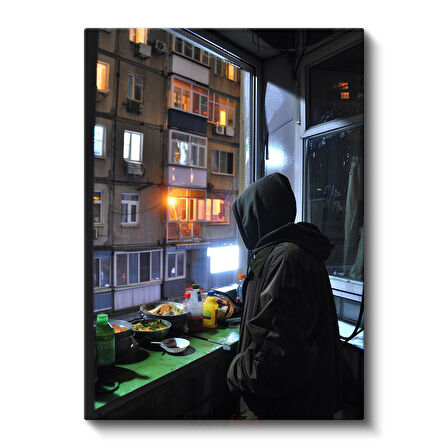 Şehir Manzarası - Gece Penceresi Anime Kanvas Tablo