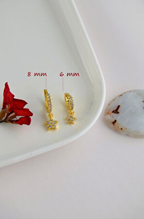 2 Adet Zirkon Yıldızlı Halka Piercing Tragus Helix Forward Kıkırdak Lob Daith (1 Adet 6 mm 1 Adet 8 mm)