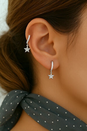 2 Adet Zirkon Yıldızlı Halka Piercing Tragus Helix Forward Kıkırdak Lob Daith (1 Adet 6 mm 1 Adet 8 mm)