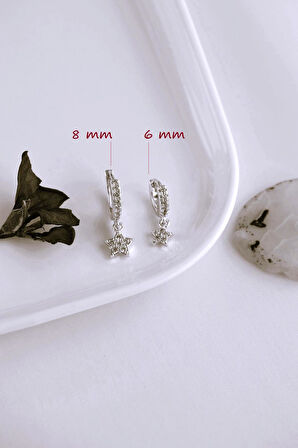 2 Adet Zirkon Yıldızlı Halka Piercing Tragus Helix Forward Kıkırdak Lob Daith (1 Adet 6 mm 1 Adet 8 mm)