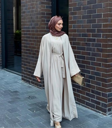 3 Parça Pamuk Krep Abaya Takım
