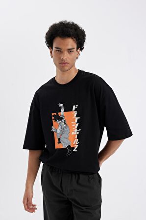 DeFacto Dragon Ball Loose Fit Bisiklet Yaka Sırt Baskılı Pamuklu Kısa Kollu Tişört C6526AX24AUBK81