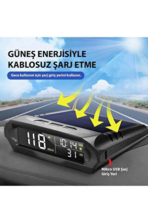 ShopFast Güneş Enerjili Hız Ölçer Evrensel GPS Hız Göstergesi Araç S98 HUD Ekranı Kablosuz KM/Hız Zaman Sıcaklık 