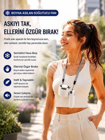 Şarjlı Mini El Fanı Şarjlı Mini Soğutucu Fan Boyun Askılı Taşınabilir Sessiz El Fanı Güçlü Serinlik