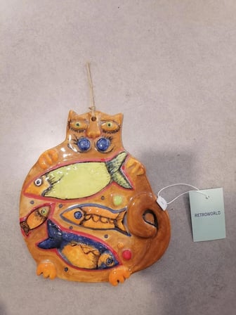 Kedi Figürlü Seramik Duvar Maskı