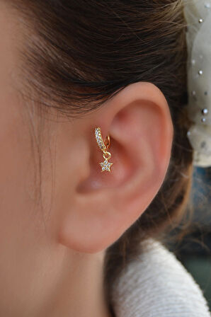 6 mm Yıldızlı Halka Piercing Forward Helix Tragus Kıkırdak Helix Yıldız Piercing