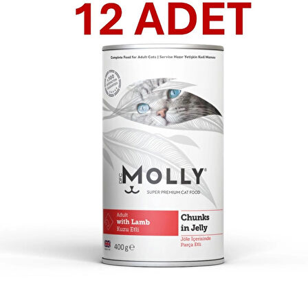 Molly Jöle İçinde Parça Kuzu Etli Yetişkin Kedi Konservesi 12*400gr (12 ADET)