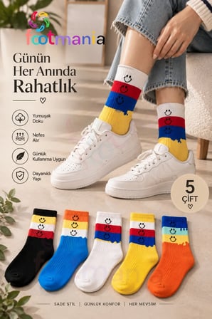Unisex Çok Renkli Eğlenceli Kolej Çorap Seti 5 Çift