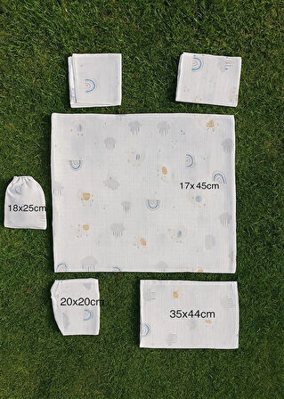 More Home Bebek Müslin Set %100 Pamuk 7 Parça Battaniye Ağız  Bezi Müslin Filli