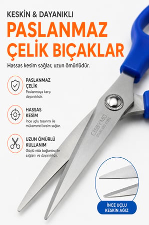 Paslanmaz Çelik Çok Amaçlı Makas Ergonomik Saplı Keskin Ev Ofis Terzi Hobi ve Ambalaj Kesim Makası
