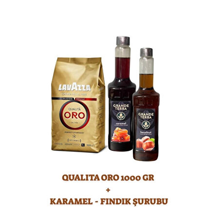 Lavazza Qualità Oro 1000 gr + Grande Terra Karamel & Fındık Şurubu (2 X 750 ml) Seti