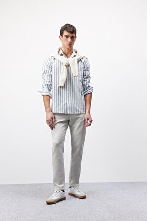 DeFacto Regular Fit Polo Yaka Çizgili Oxford Uzun Kollu Gömlek D6101AX25SPGN756
