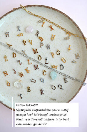 Mavi Boncuklu Harfli Çelik Bileklik