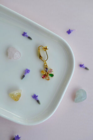 Renkli Çiçek Figürlü Deliksiz Göbek Piercingi