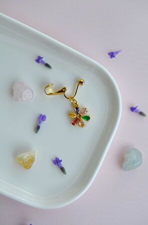 Renkli Çiçek Figürlü Deliksiz Göbek Piercingi