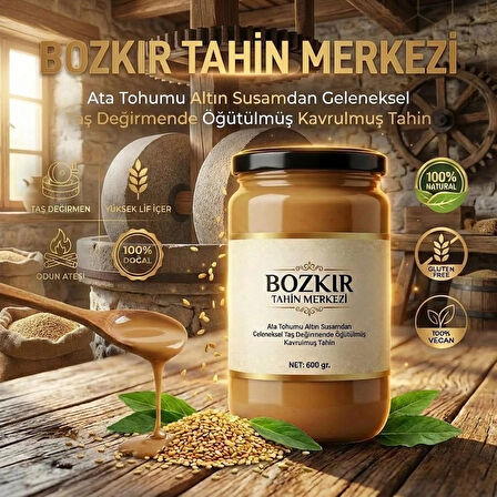 Bozkır Tahin Merkezi Yerli Ata Tohumu Altın Susam Su Değirmeni Tahini Kavrulmuş 600 gr (vegan)
