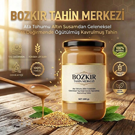 Bozkır Tahin Merkezi Yerli Ata Tohumu Altın Susam Su Değirmeni Tahini Kavrulmuş 600 gr (vegan)