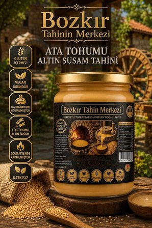 Bozkır Tahin Merkezi Yerli Ata Tohumu Altın Susam Su Değirmeni Tahini Kavrulmuş 600 gr (vegan)